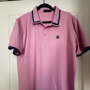 GFORE Men's Golf Polo - Light Pink with Navy/purple stripes